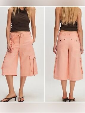 NWT Free People Tidal Wave Cropped Culotte Cargo Pocket Pants Coral Peach Pink